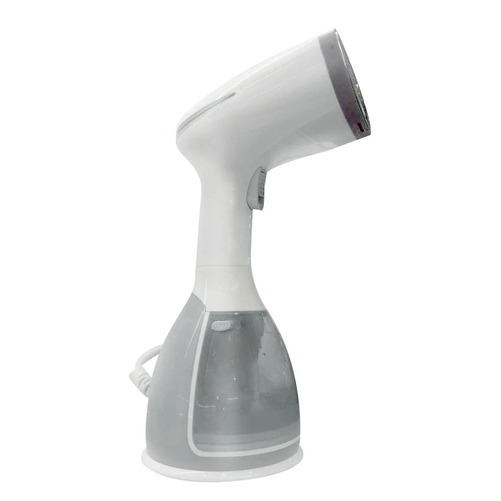 vaporizador de ropa portátil blanco y gris para el hogar, solución de limpieza eficiente