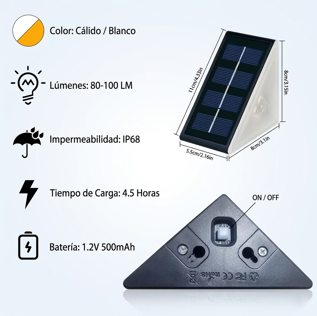Luces Solares para Escaleras y Exterior IP67 - Pack de Iluminación Impermeable para Jardín, Patio y Caminos