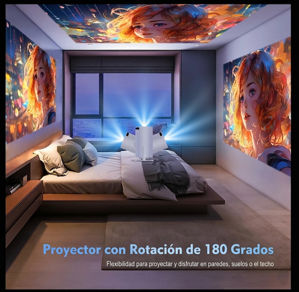 Proyector Portátil Android 14 4K - Cine en Casa 1080P con WiFi 6 y Bluetooth
