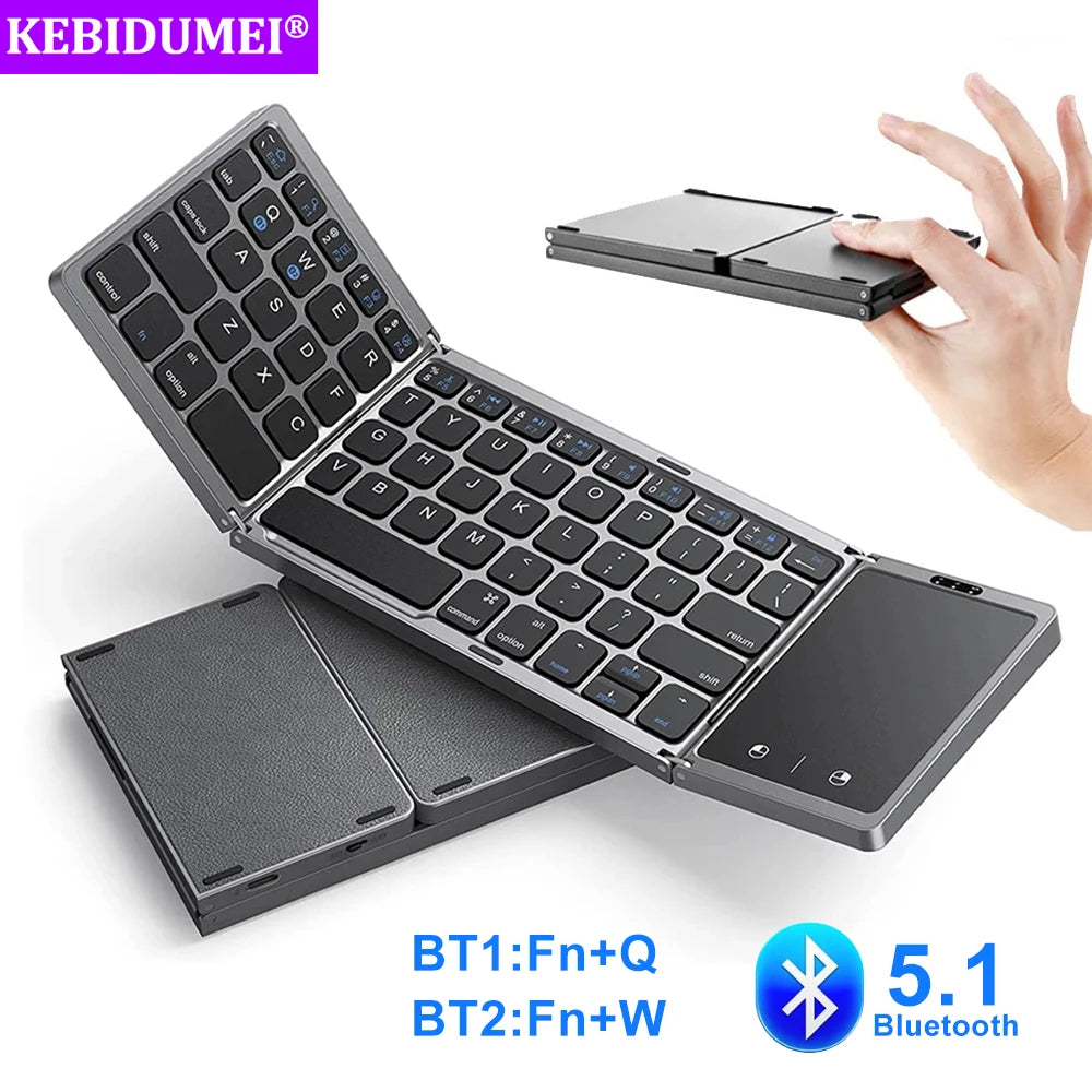 Teclado plegable Bluetooth 5.1 portátil con touchpad, compacto y fácil de transportar
