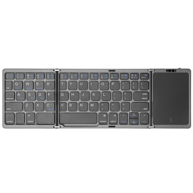 Teclado plegable inalámbrico con touchpad, accesorio tecnológico compacto para hogar moderno.
