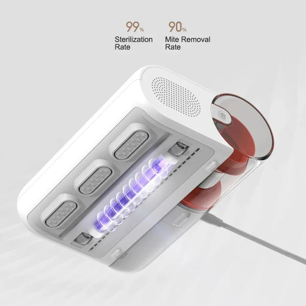 Aspiradora esterilizadora portátil con luz UV, diseño moderno, ideal para limpieza del hogar.