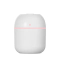 Humidificador blanco de diseño moderno para hogar, con luz LED rosa y símbolo de gota.