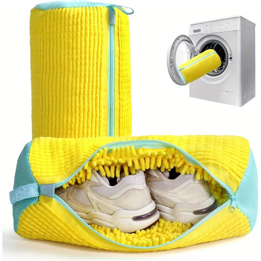 Bolsa de limpieza para zapatos color amarillo, con cremallera, apta para lavadora.