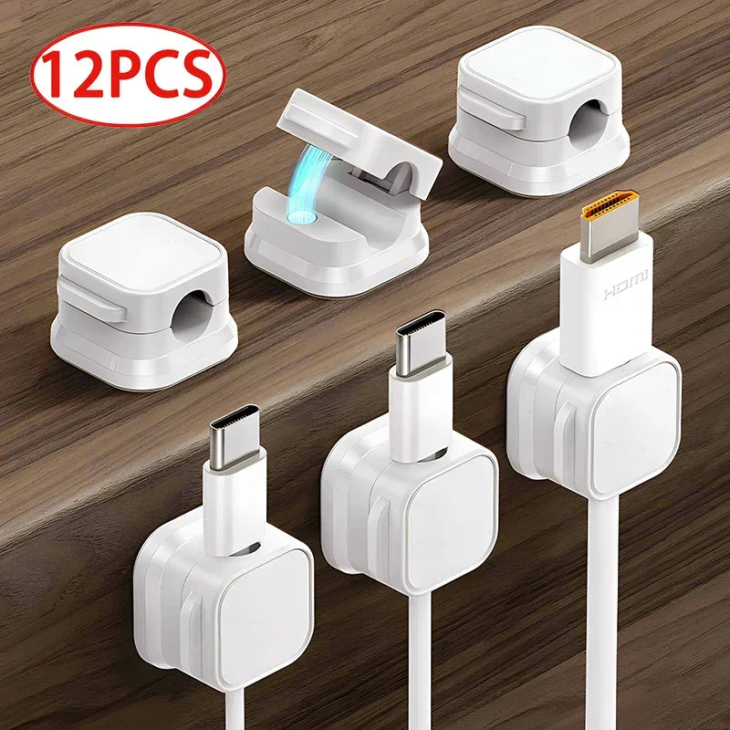 Soportes organizadores blancos para cables tipo C y HDMI, pack de 12 piezas, accesorios de escritorio