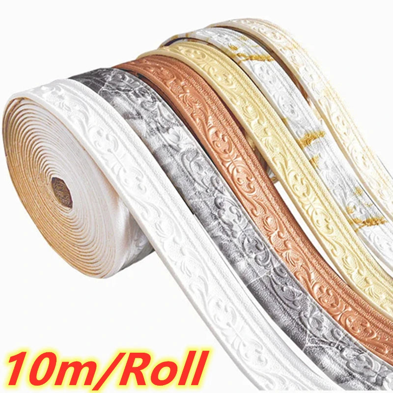 Rollos de moldura autoadhesiva decorativa en oro, plata, cobre y blanco para paredes o techos.