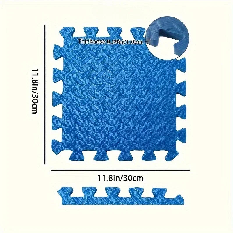 Alfombra de espuma azul tipo rompecabezas, 30x30cm, ideal para pisos de hogar moderno.