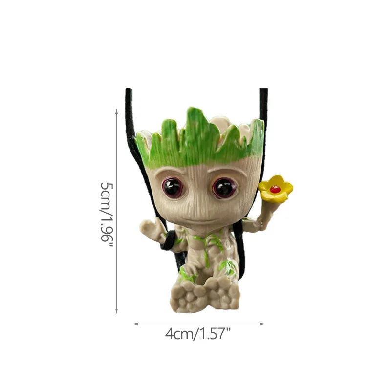 Figura decorativa de columpio pequeña, personaje de árbol con flor amarilla, ideal para hogar moderno.