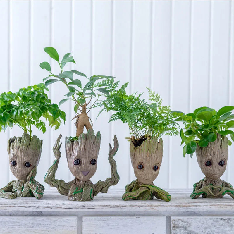 Macetas creativas con plantas, diseño de personaje y decoración moderna para el hogar