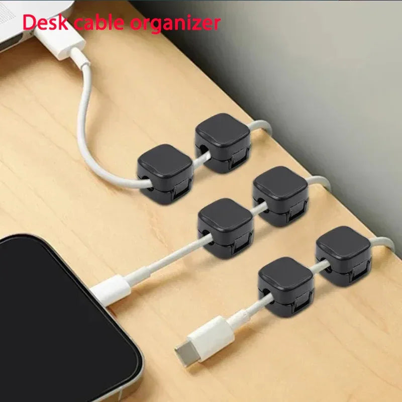 Organizador de cables para escritorio, soporte negro adhesivo para cables USB y cargadores