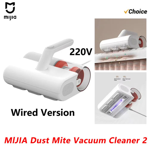 Aspiradora antiácaros MIJIA blanca 220V para colchones, con luz UV y filtro ciclónico.