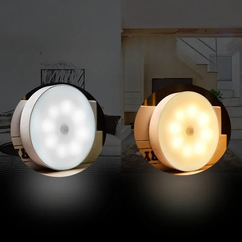 Luz LED redonda para interiores, muestra dos tonos de iluminación, blanco y cálido.