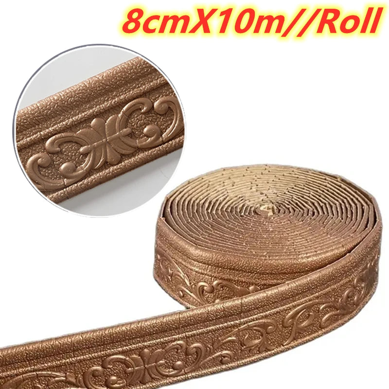 Rollo de moldura decorativa autoadhesiva dorada de 8 cm x 10 m para pared o muebles