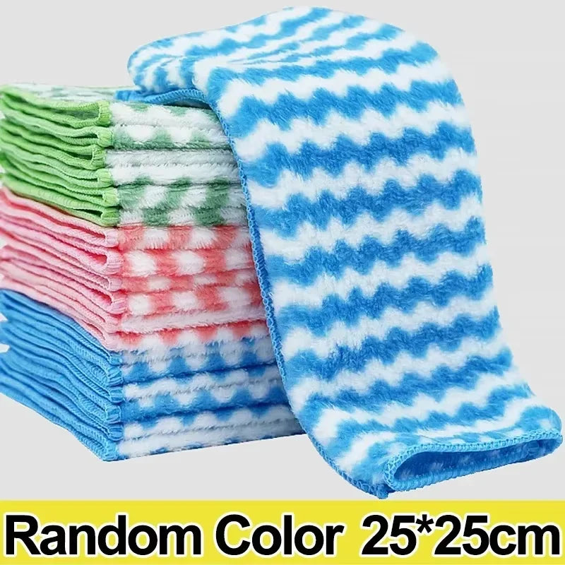 Paños de microfibra coloridos 25x25 cm, ideales para limpieza del hogar.