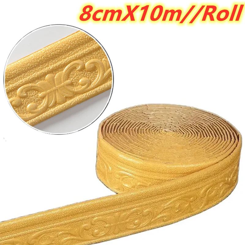 Rollo de cinta decorativa autoadhesiva dorada de 8cm x 10m para molduras de pared