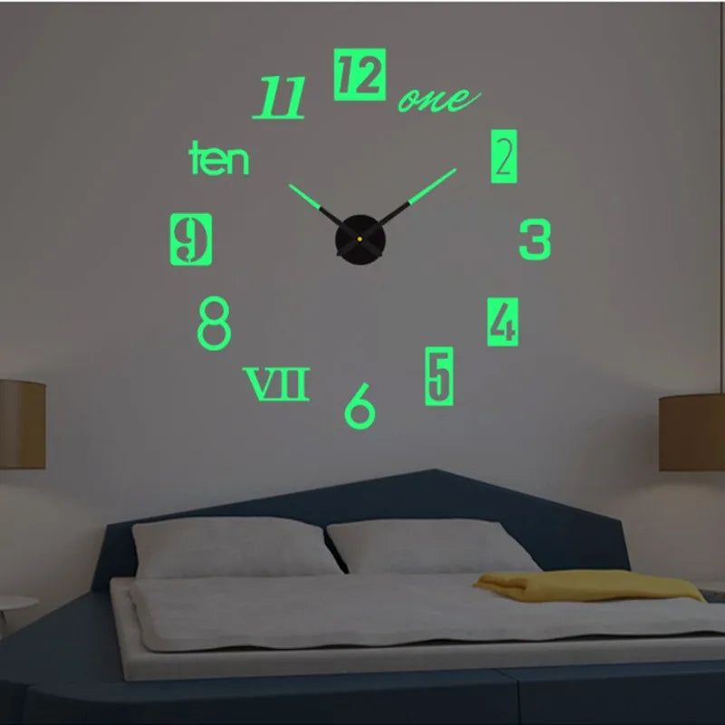 Reloj de pared grande luminoso para dormitorio moderno, números verdes decorativos LED.