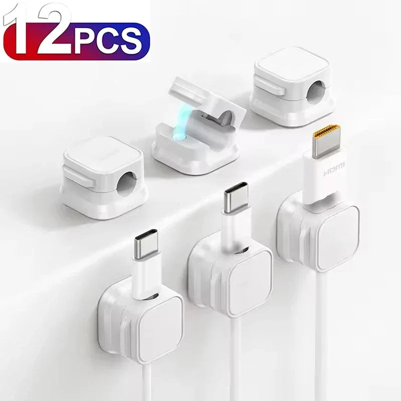 Organizadores blancos para cables, 12 piezas, ideales para tecnología y orden en el hogar
