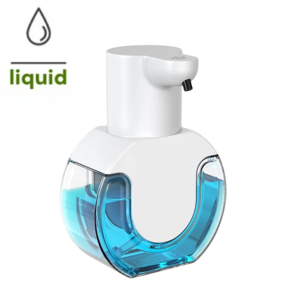 Dispensador automático de jabón líquido blanco moderno con depósito azul, accesorio de limpieza para hogar