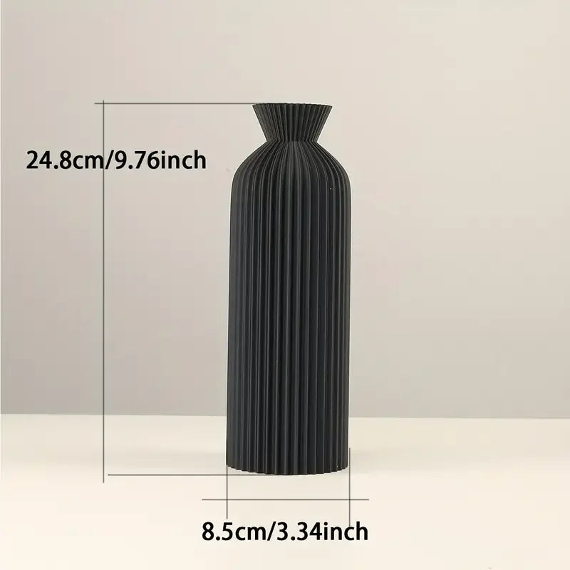 Jarrón decorativo negro moderno de 24,8 cm con diseño acanalado para hogar elegante