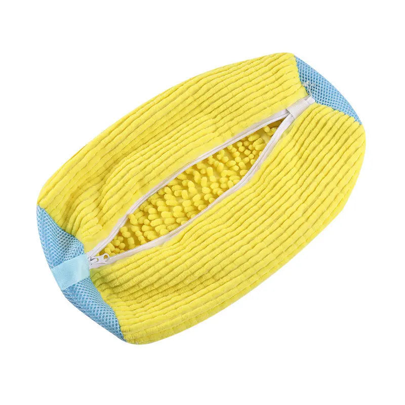 Funda de microfibra amarilla para limpieza del hogar, cierre de cremallera y esquinas azules