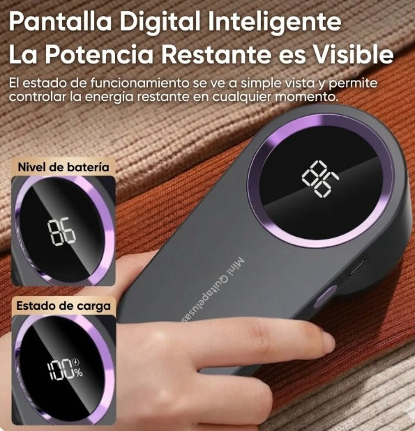 Dispositivo tecnológico portátil con pantalla digital LED, indicador de batería y carga, ideal para el hogar moderno.