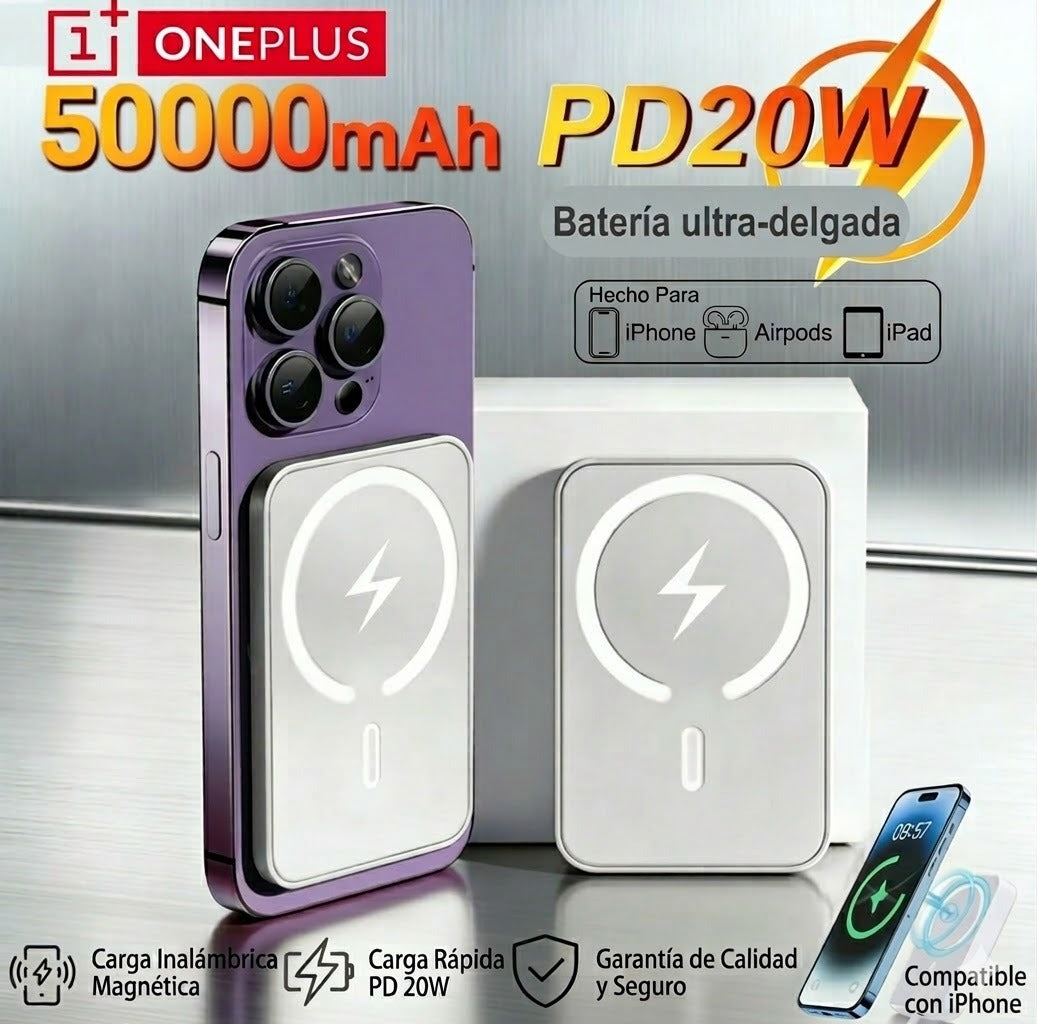 Batería externa magnética ultra delgada OnePlus 50000mAh para iPhone con carga rápida 20W